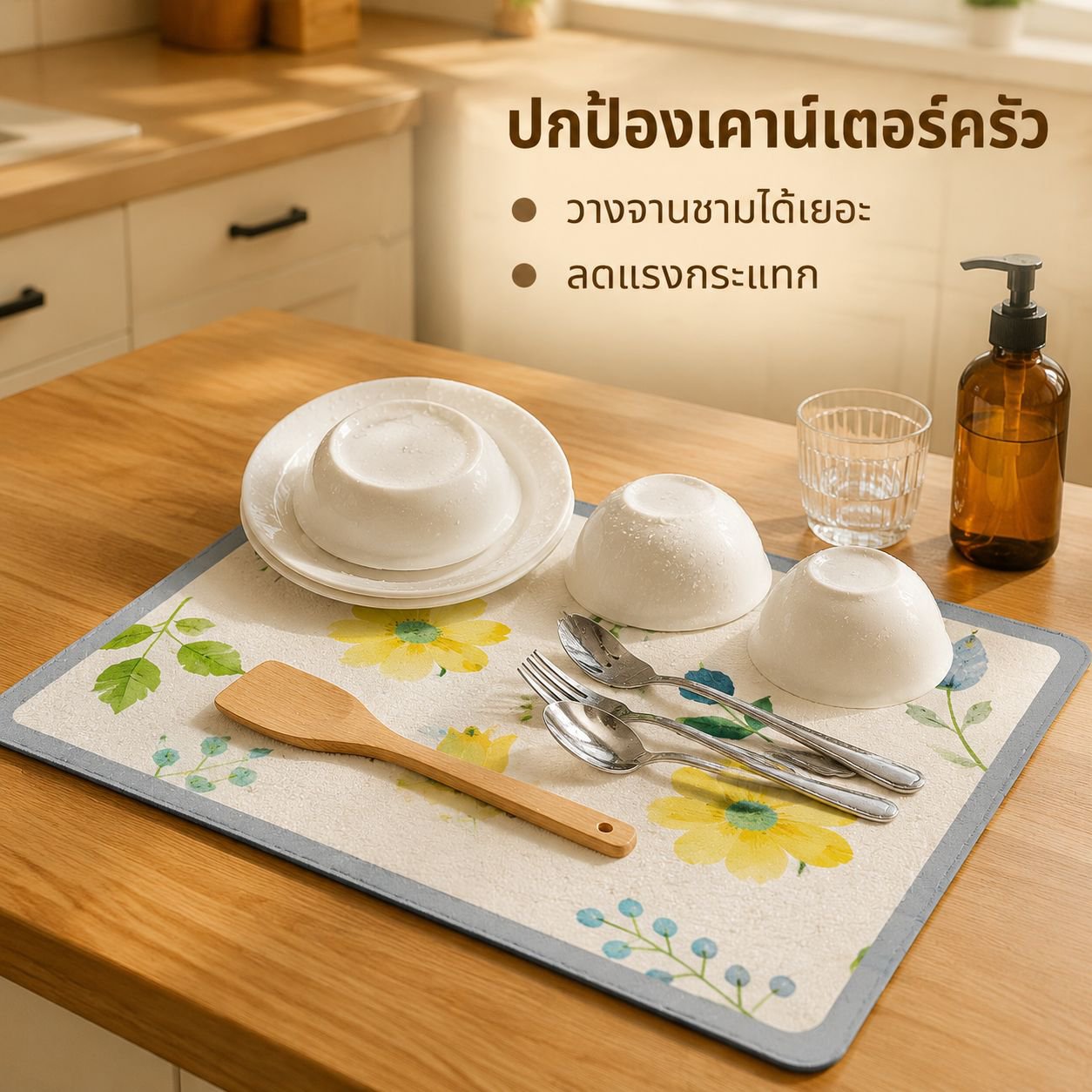 แผ่นรองแก้วซับน้ำสำหรับเคาน์เตอร์ครัว