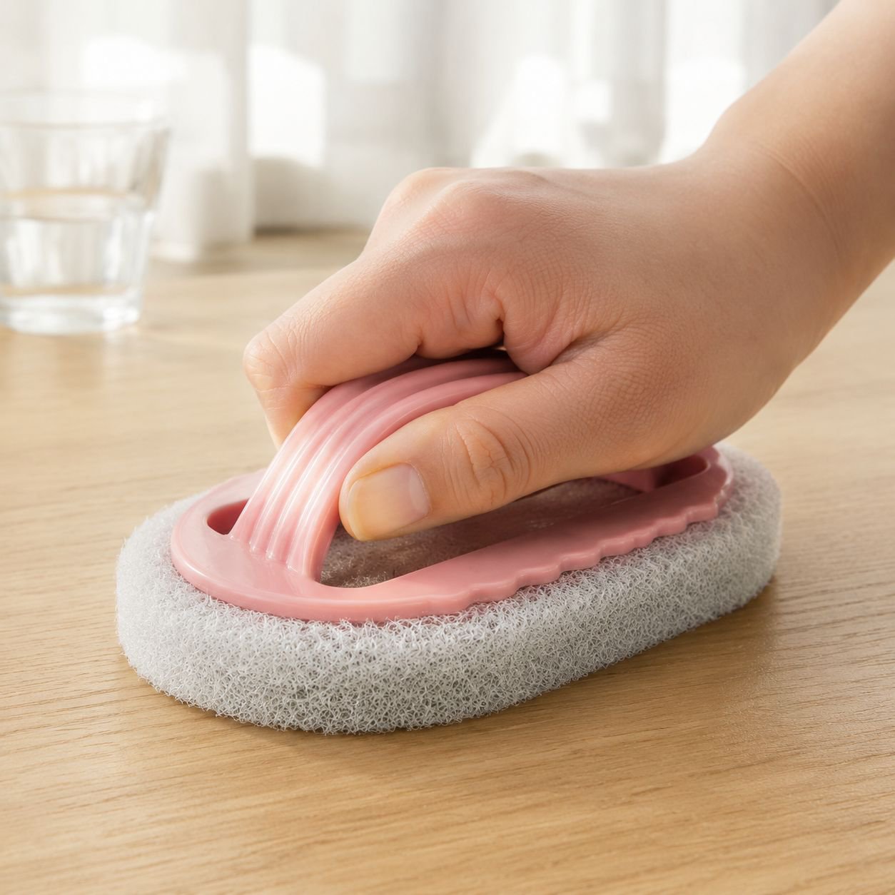 Multi-purpose scrub brush for bathroom surfaces