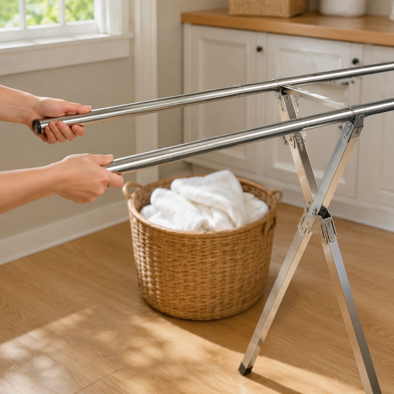 Foldable standing drying rack for home laundry