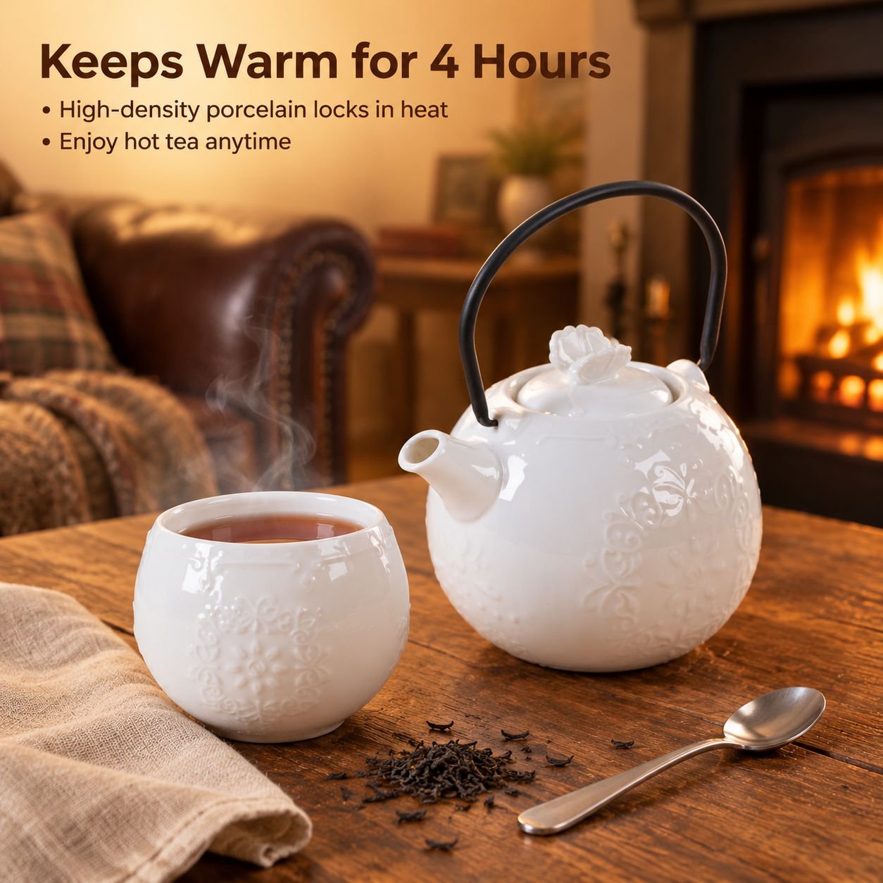 European-style ceramic teapot with butterfly relief