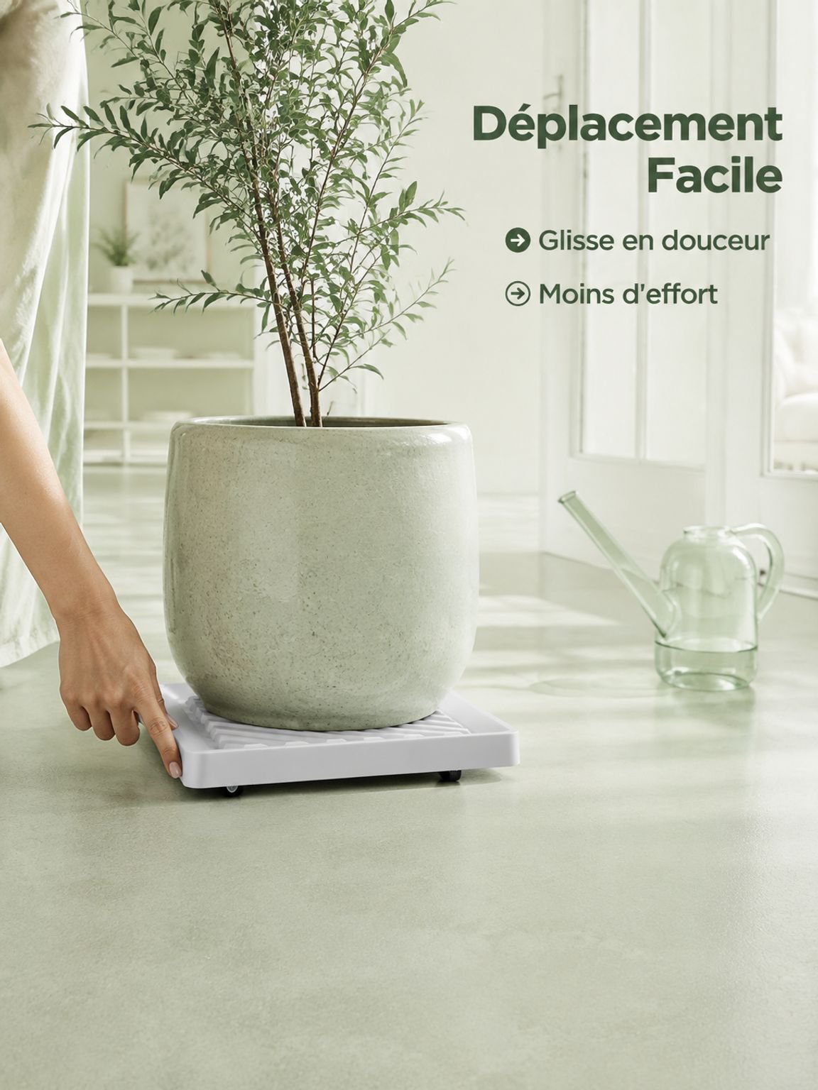 Plateau carré haut de gamme pour pot de fleurs, base mobile à roulettes universelles dissimulées