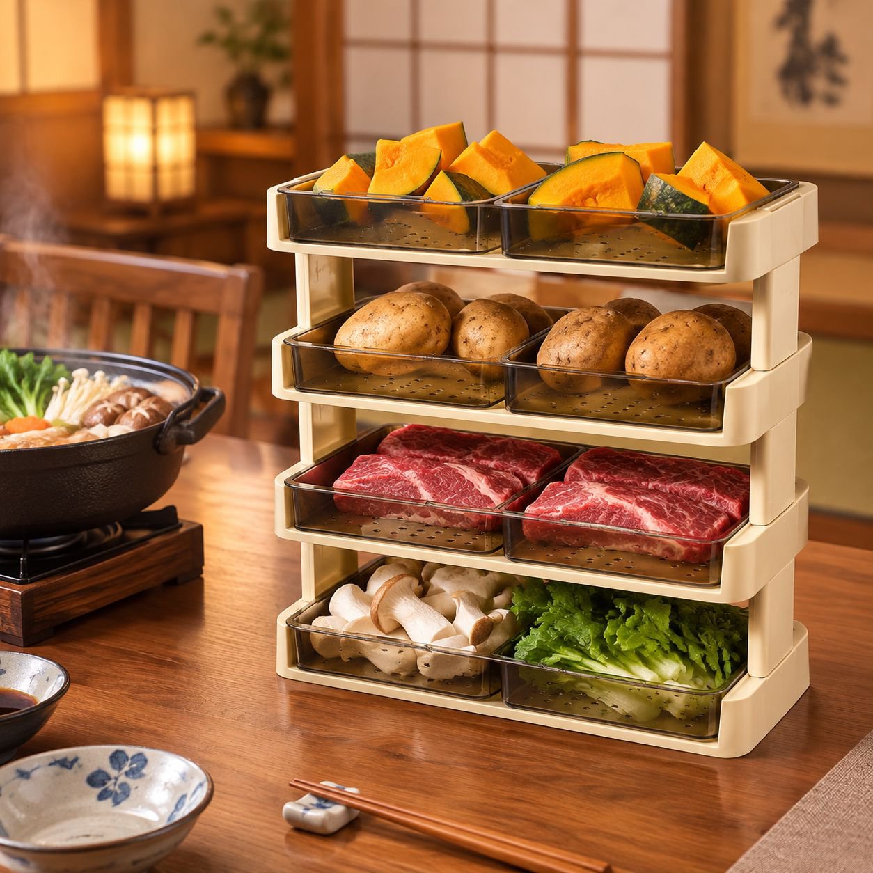 キッチンで使いやすい野菜用多段トレイ