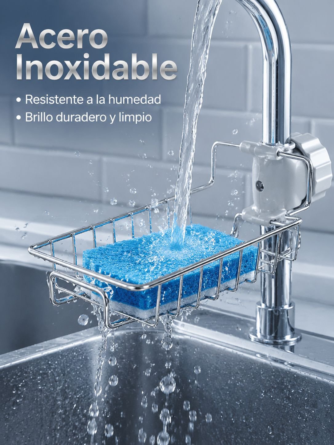 Organizador de fregadero de cocina, estante de drenaje de acero inoxidable para grifo