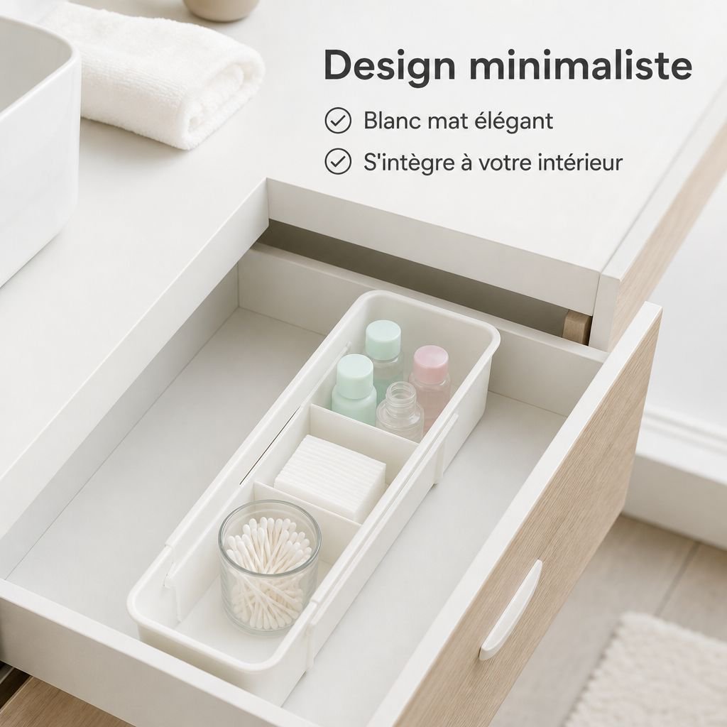 Boîte de rangement à séparateurs extensibles pour tiroir