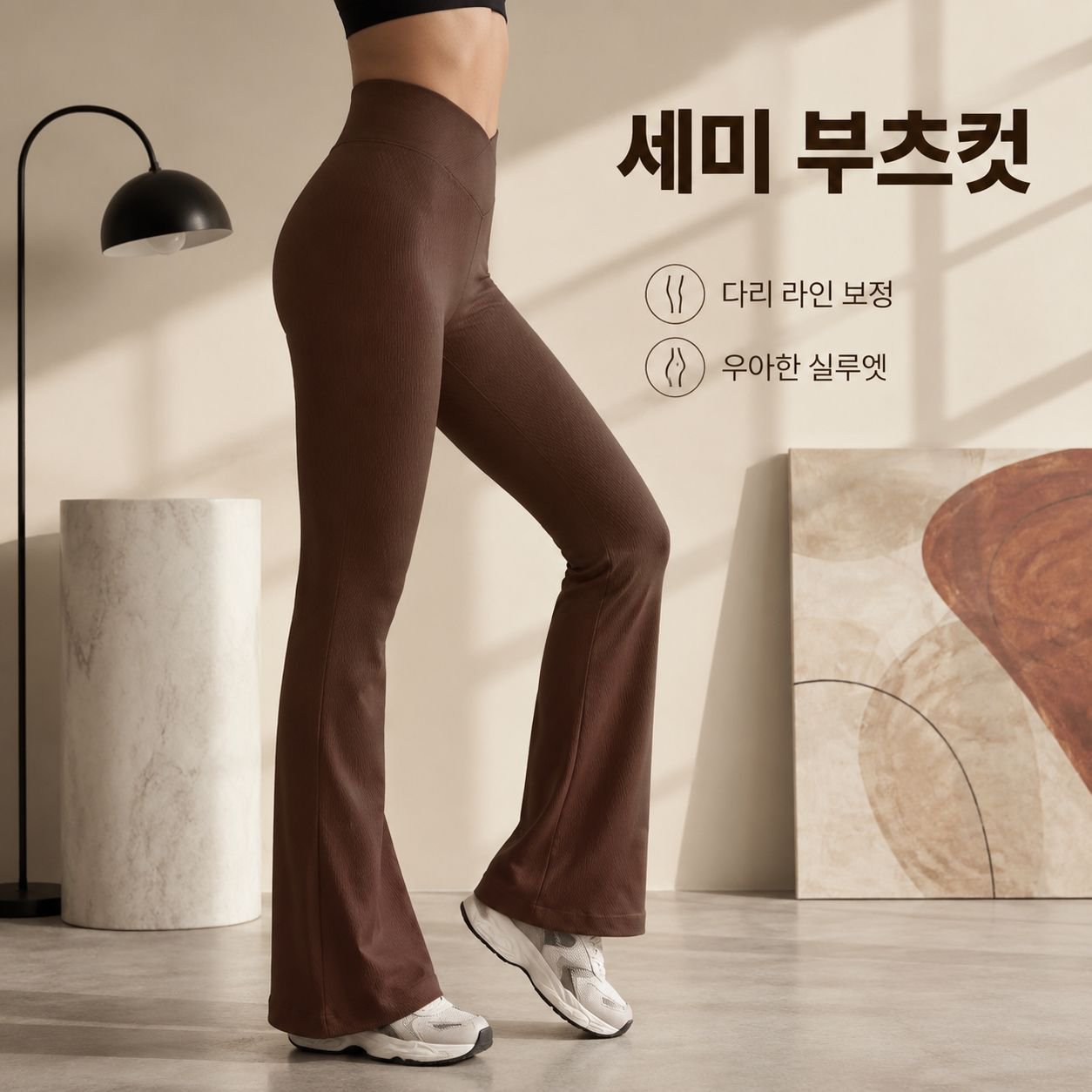 무봉제 하이웨이스트 힙업 요가 부츠컷 팬츠 외출용 슬림핏 여성 캐주얼 바지