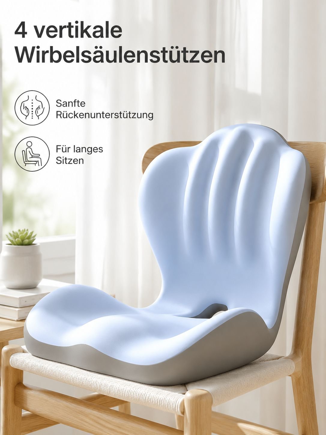Rückenlehne und Sitzkissen aus einem Stück Memory-Schaum, atmungsaktiv, mit Lendenwirbelstütze.