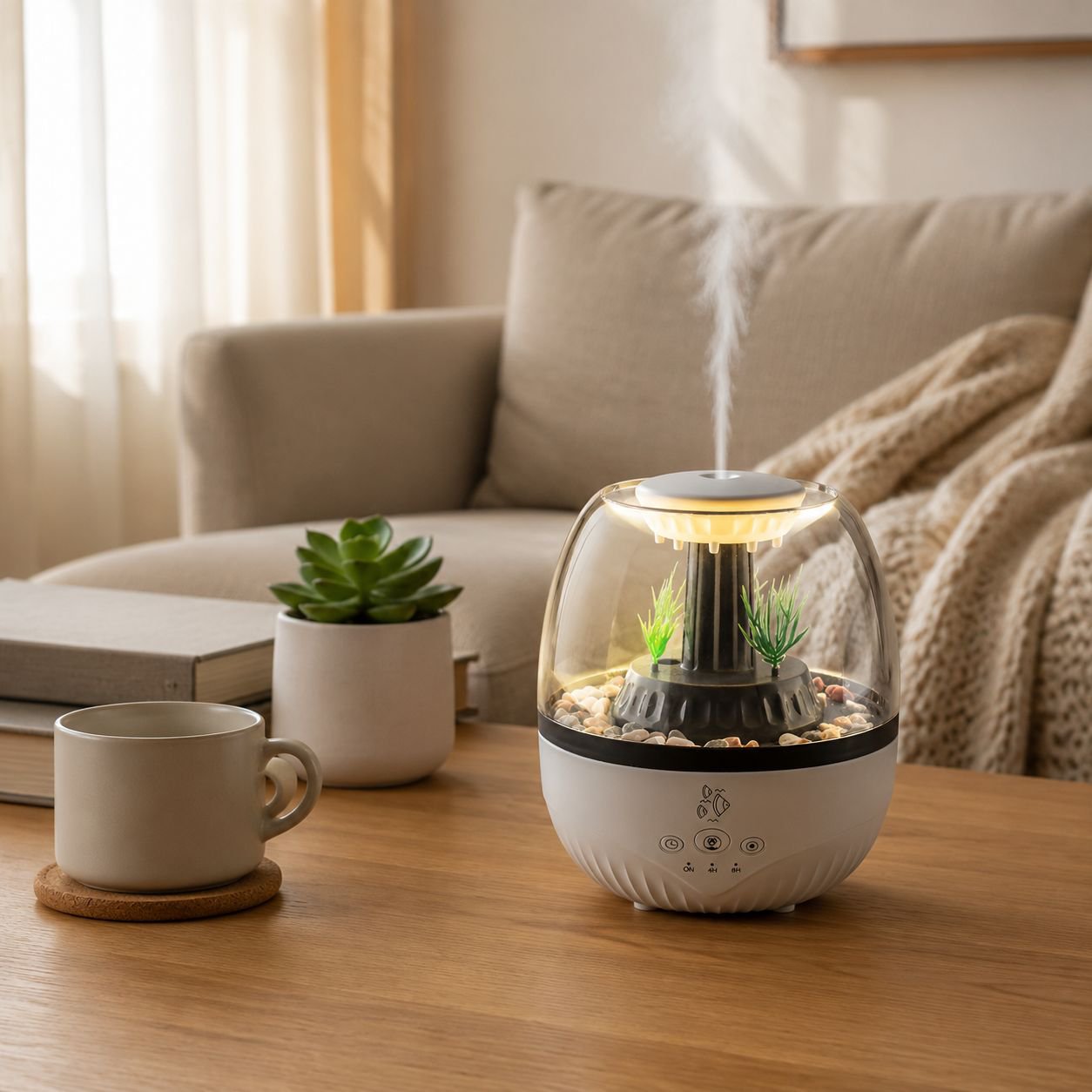 Home Silent Fish Tank Humidifier with Seven-Color Light Aroma Diffuser