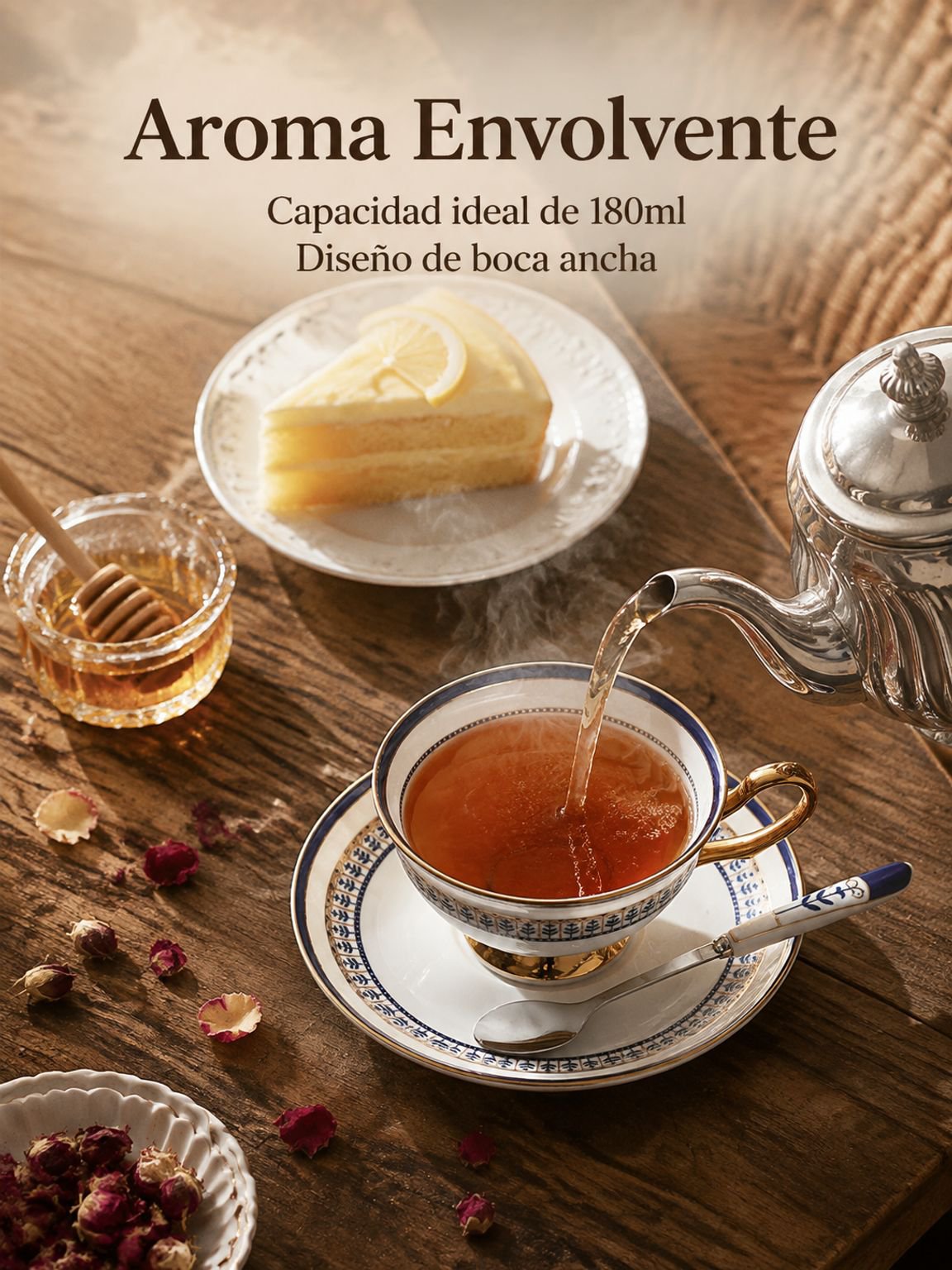 Taza de té de porcelana inglesa con borde dorado