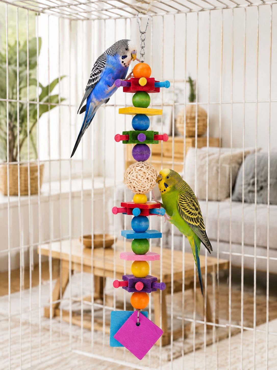 Educational bird accessory promoting healthy chewing habits