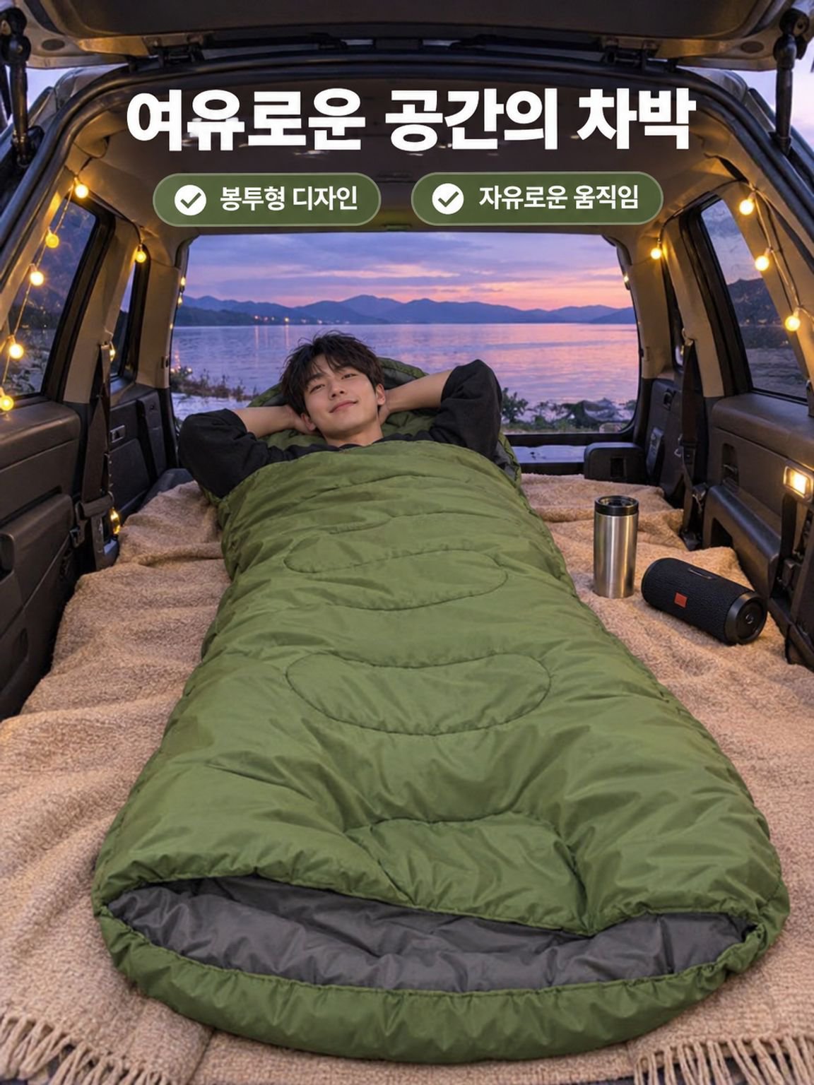 여름 캠핑 전용 야외 후드 봉투형 침낭 휴식 침낭