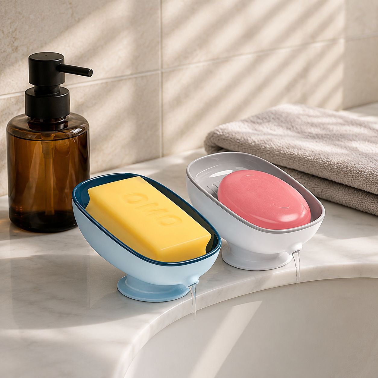 Bathroom Suction Soap Box Organizer with 9-Hole Design, Removable and Easy to Clean