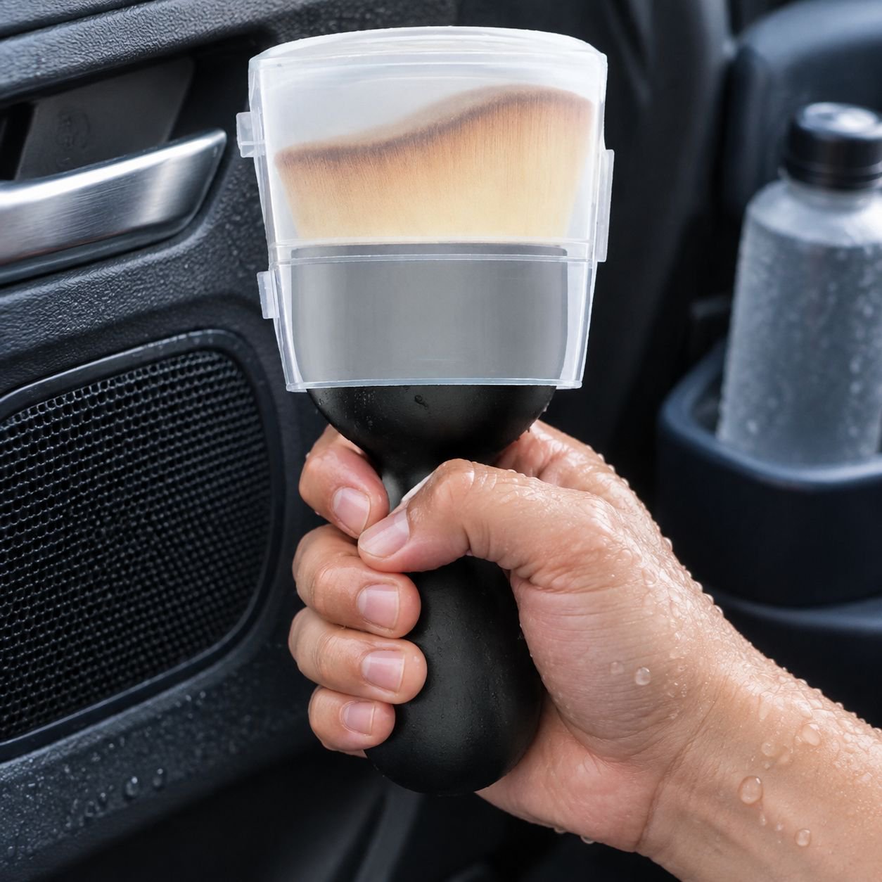 Close-up of car gap cleaning brush bristles