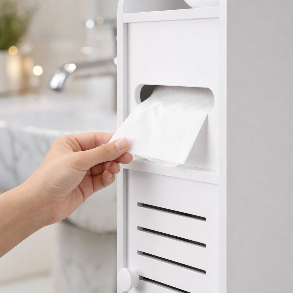 Slim bathroom organizer fits narrow spaces