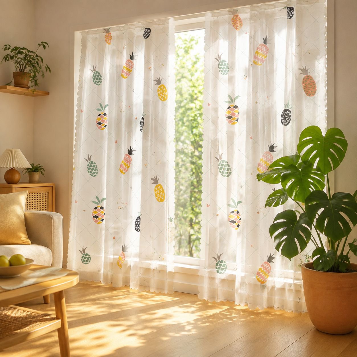 Breathable Windproof Tulle Curtain No Drilling Velcro Cute Curtain