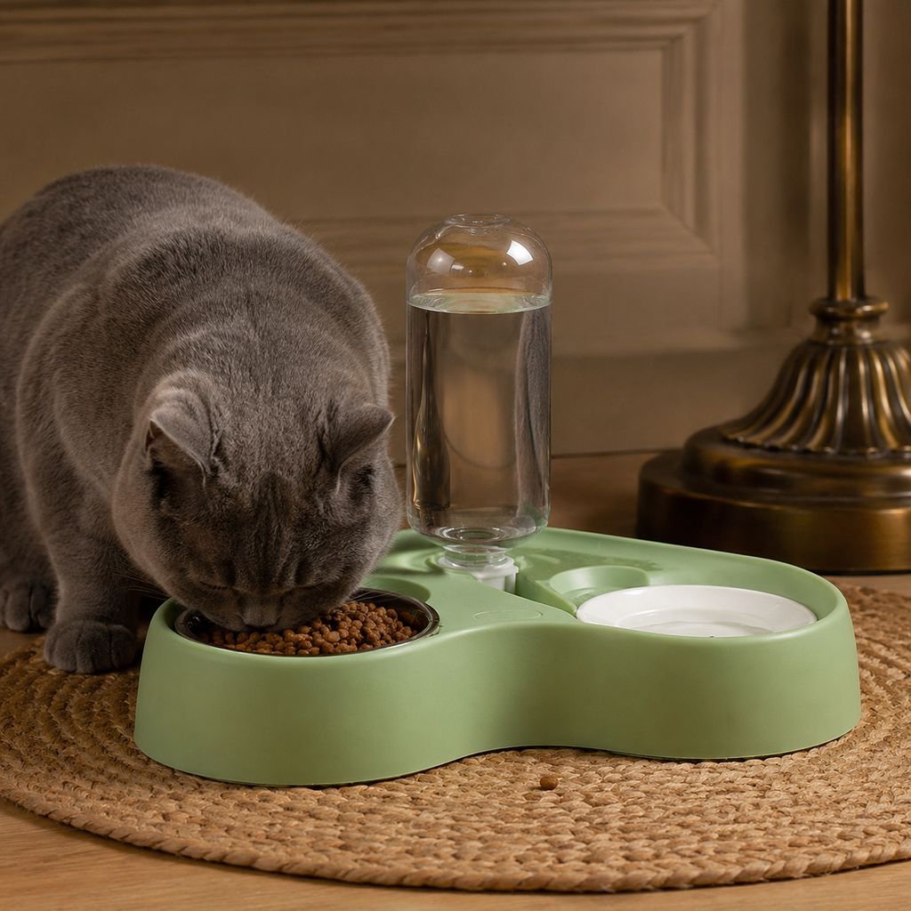 Cat feeder and water bowl, 2-in-1 pet food and water bowl, pet supplies.