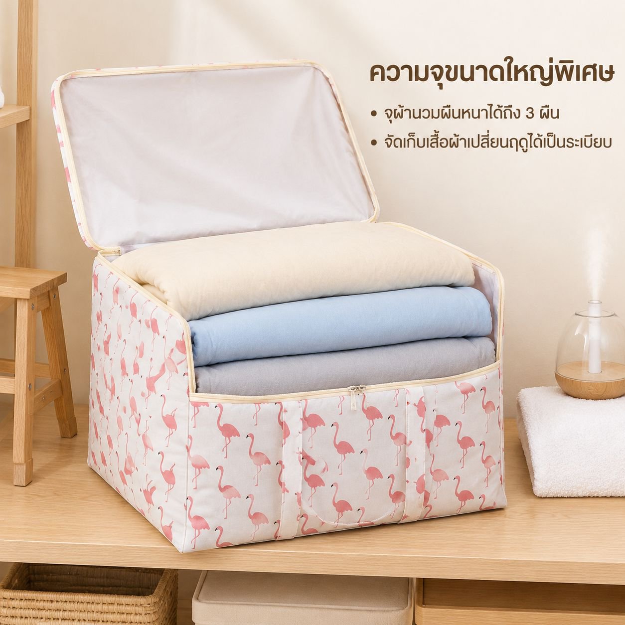 กระเป๋าเก็บเสื้อผ้าผ้าฝ้ายผสมลินินพิมพ์ลาย
