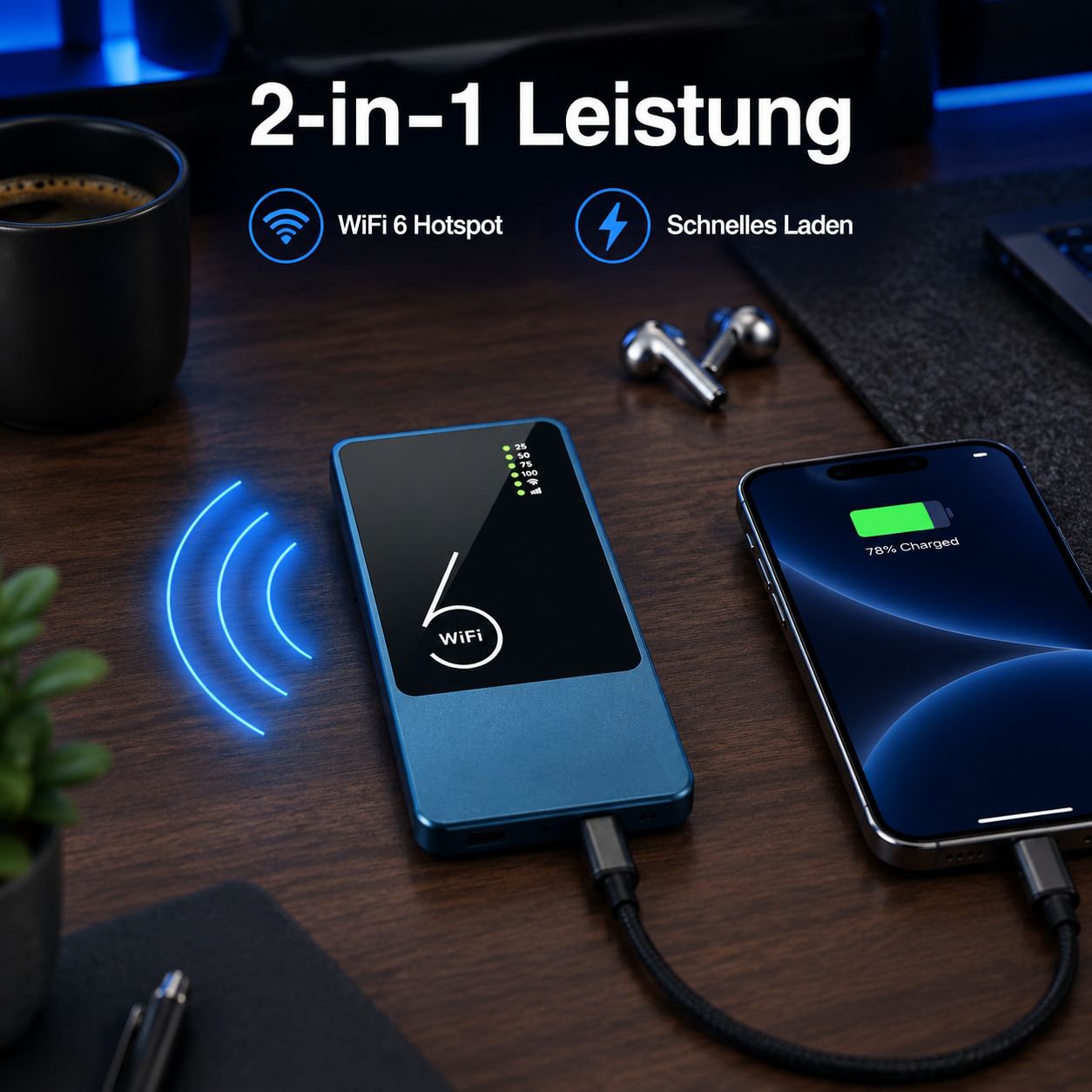 Tragbares WLAN mit Ladefunktion – 2-in-1 Gerät