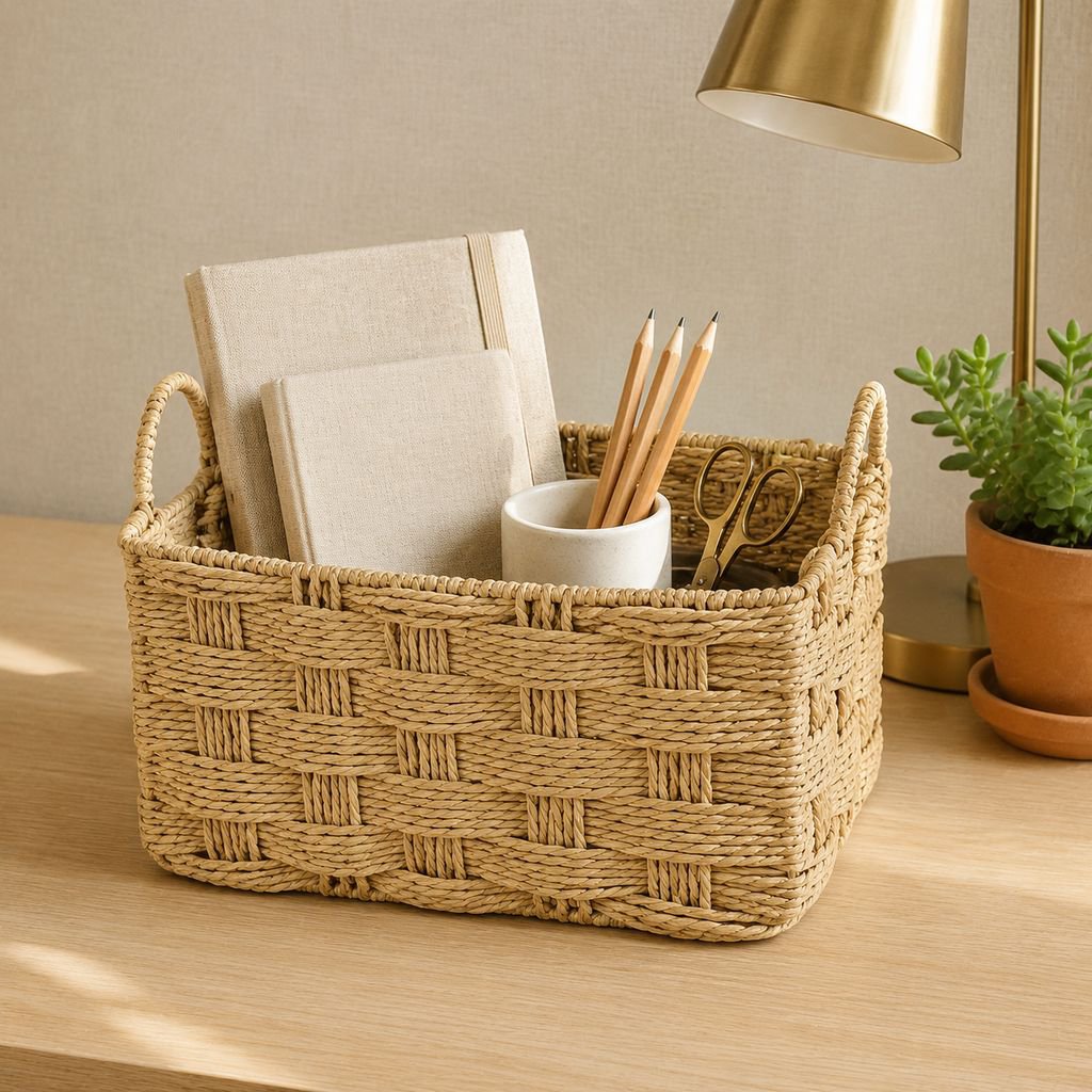 Corbeille de rangement tressée à la main pour le bureau