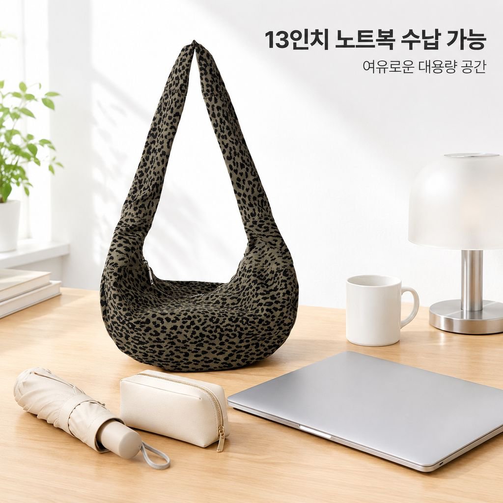 레오파드 만두백 대용량 한국 스타일 패션 캐주얼 출퇴근 활용 숄더 크로스백
