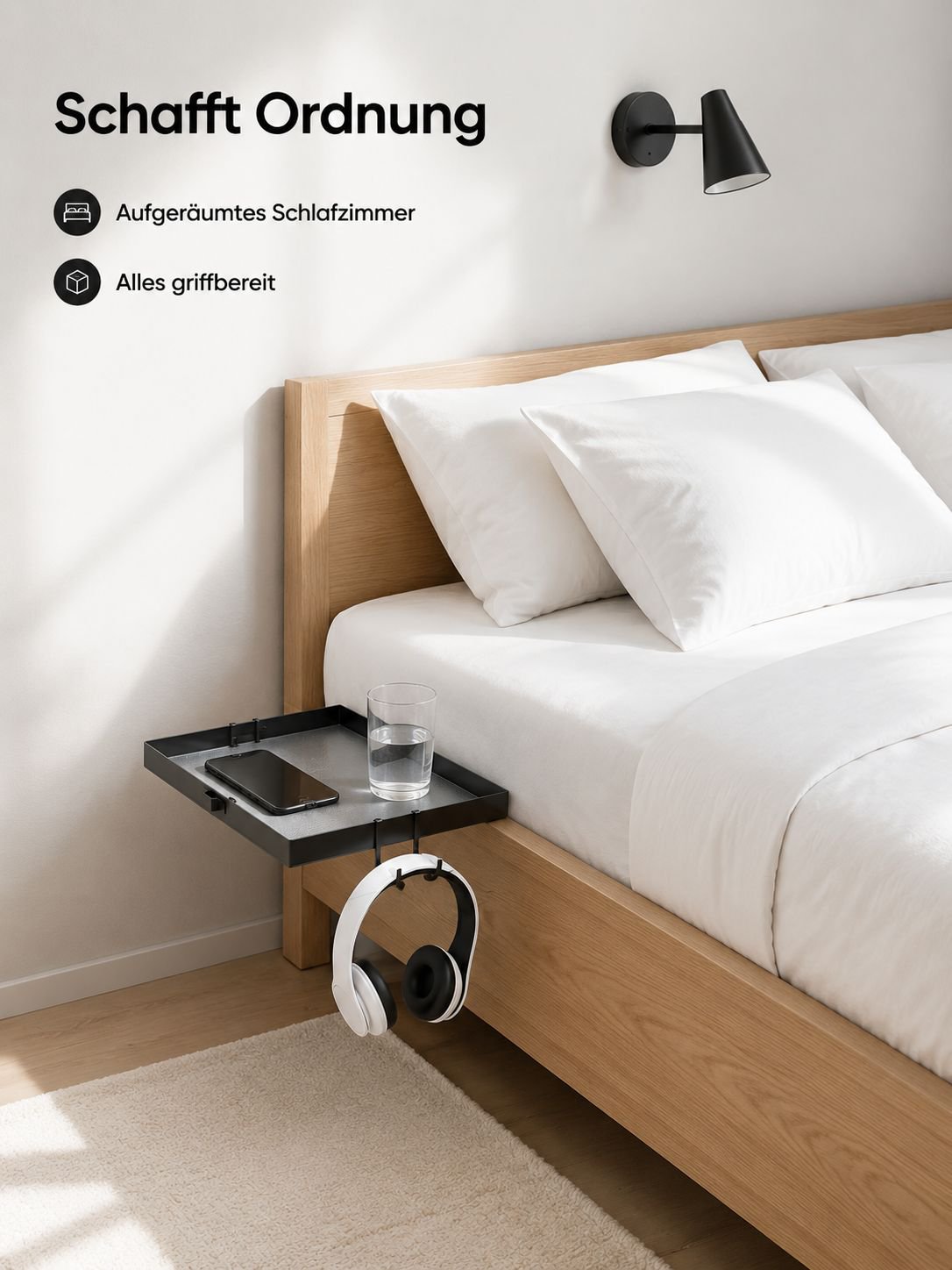 Bett Organizer mit Fächern für Handy und Zubehör