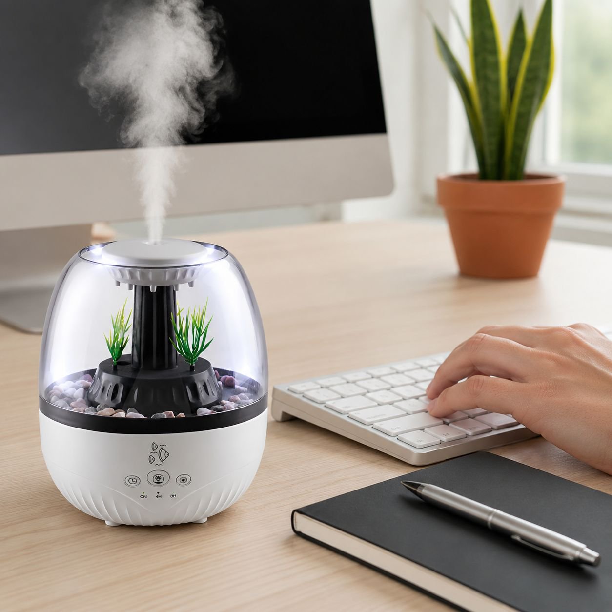 Home Silent Fish Tank Humidifier with Seven-Color Light Aroma Diffuser