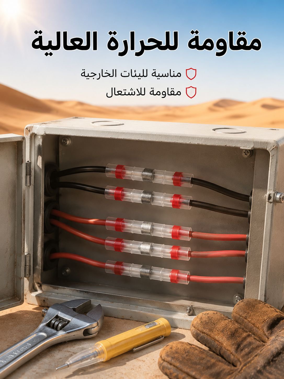 موصلات لحام حراري مزودة بأنابيب انكماش حراري، تتحمل درجات حرارة تصل إلى 125°م