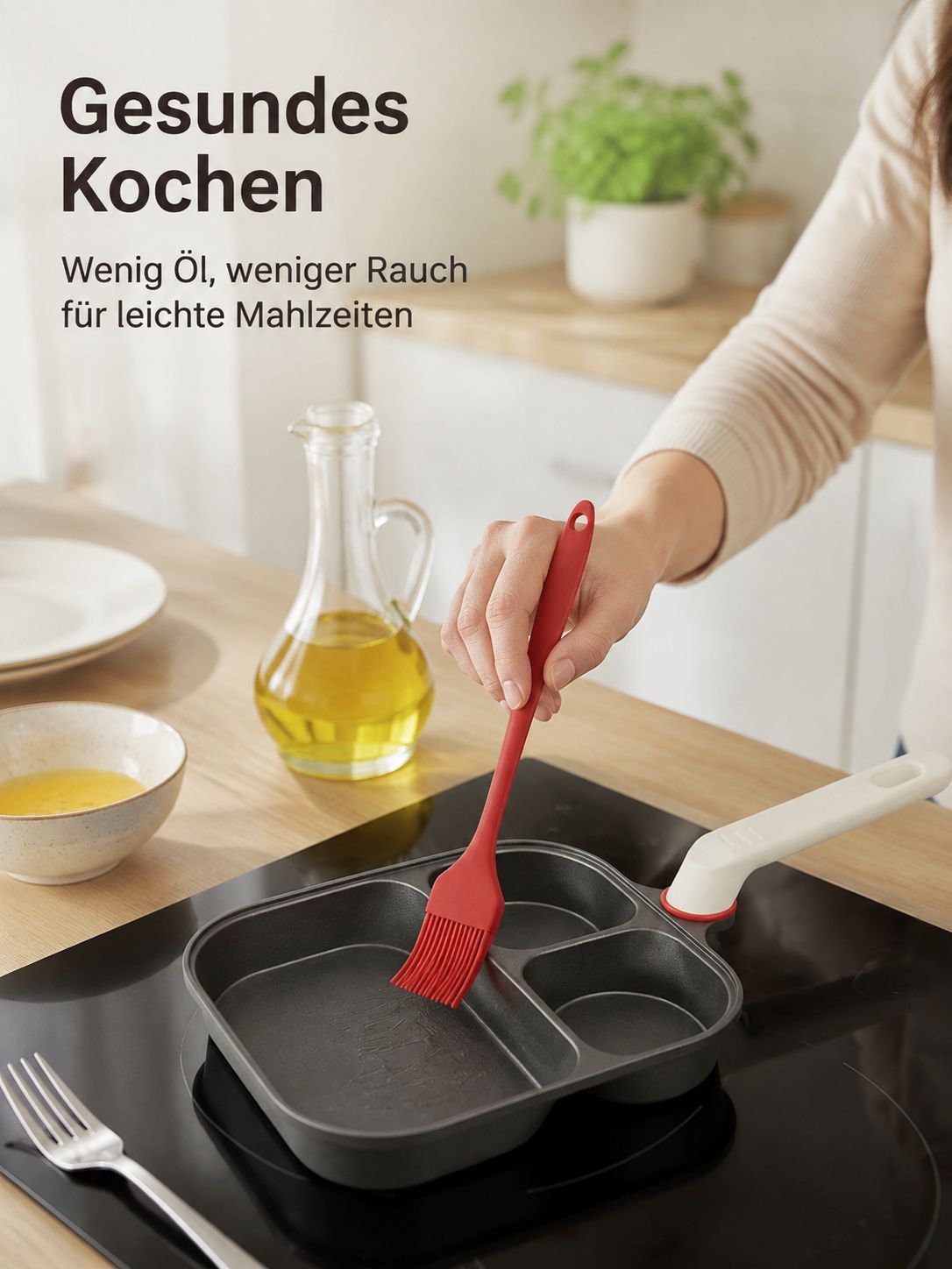 Dreiloch-Bratpfanne mit Antihaftbeschichtung im Detail