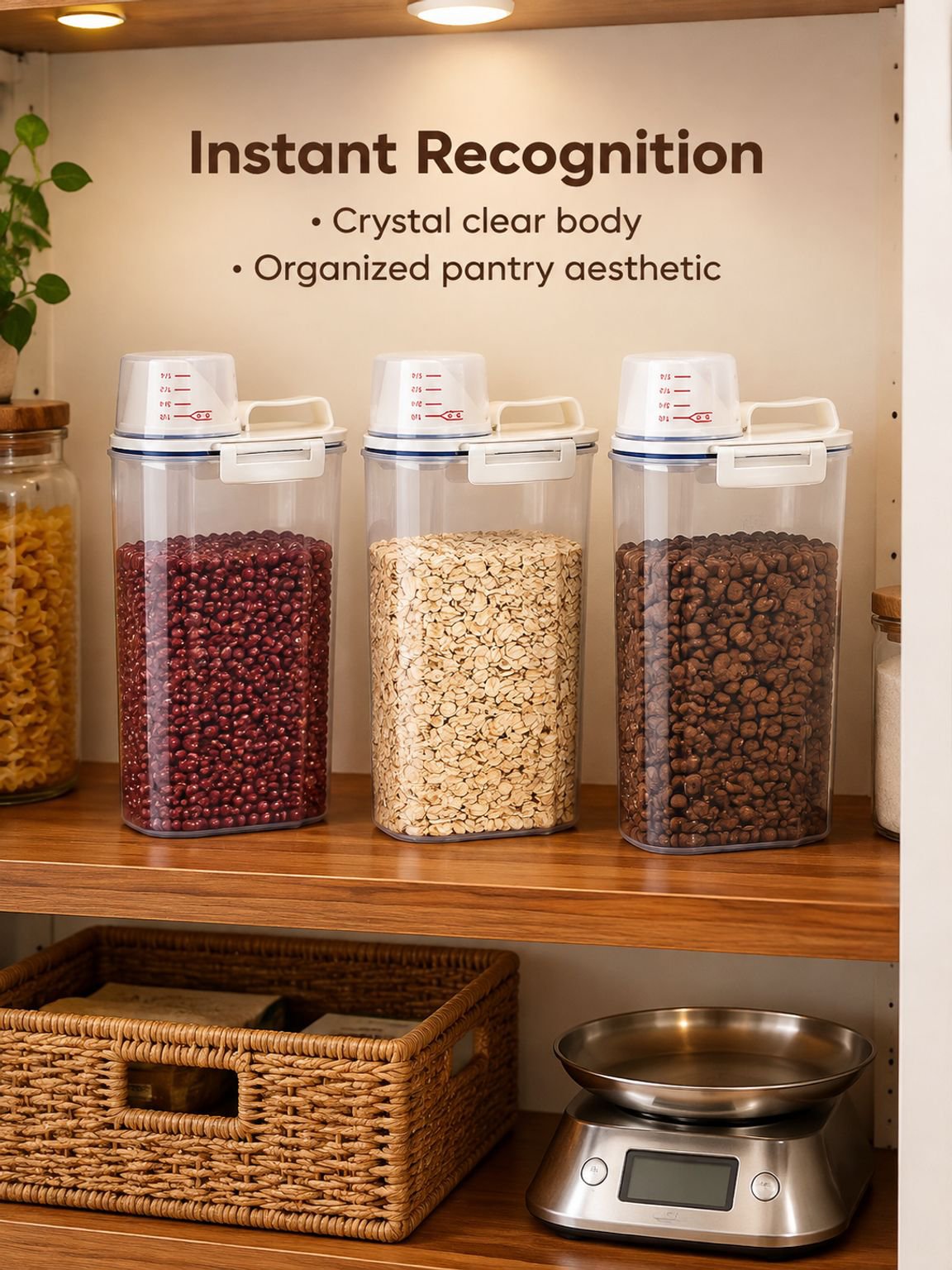 Easy-access sealed container for organizing multiple grains