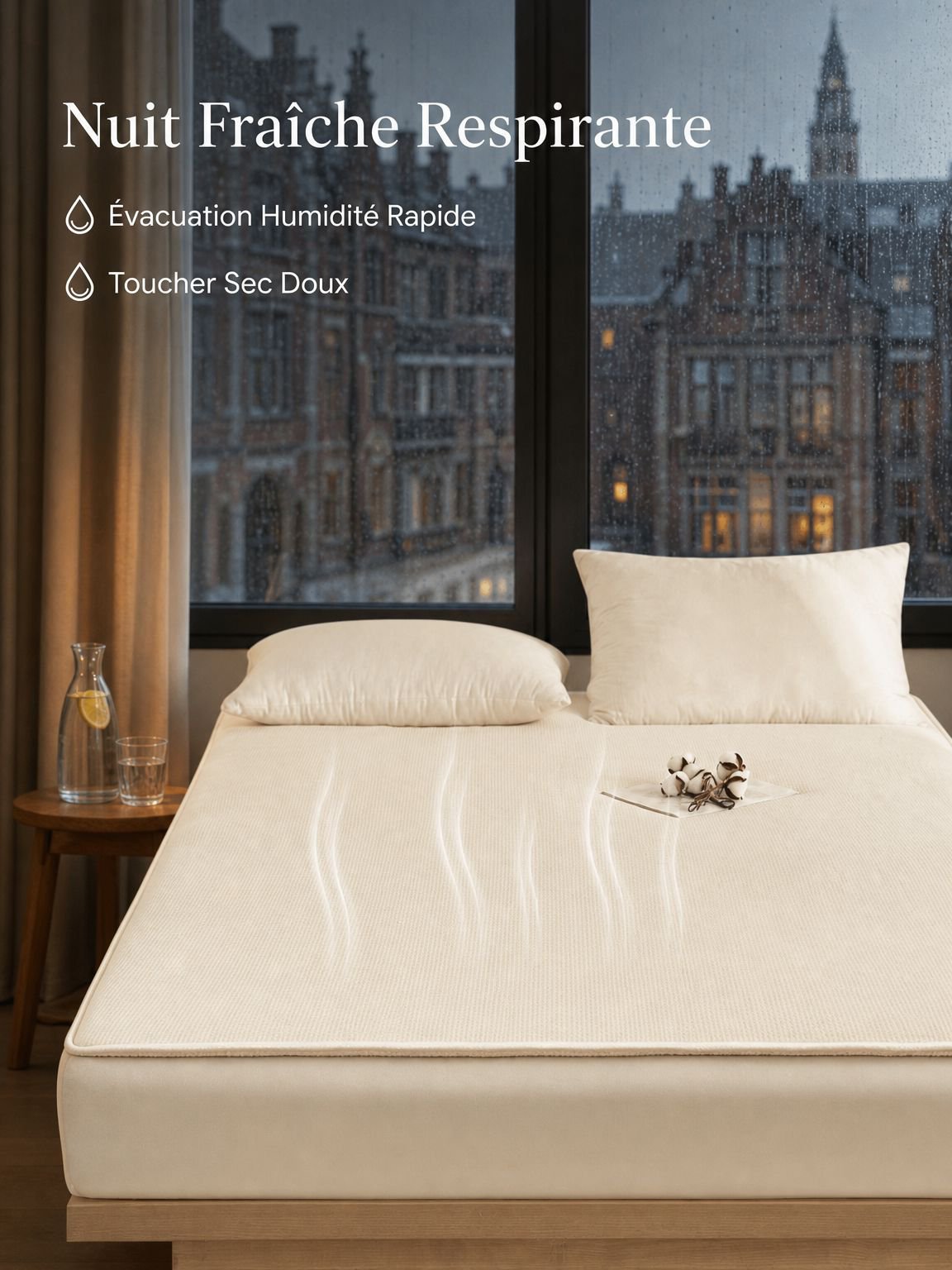 Surmatelas en coton doux posé sur un lit de dortoir