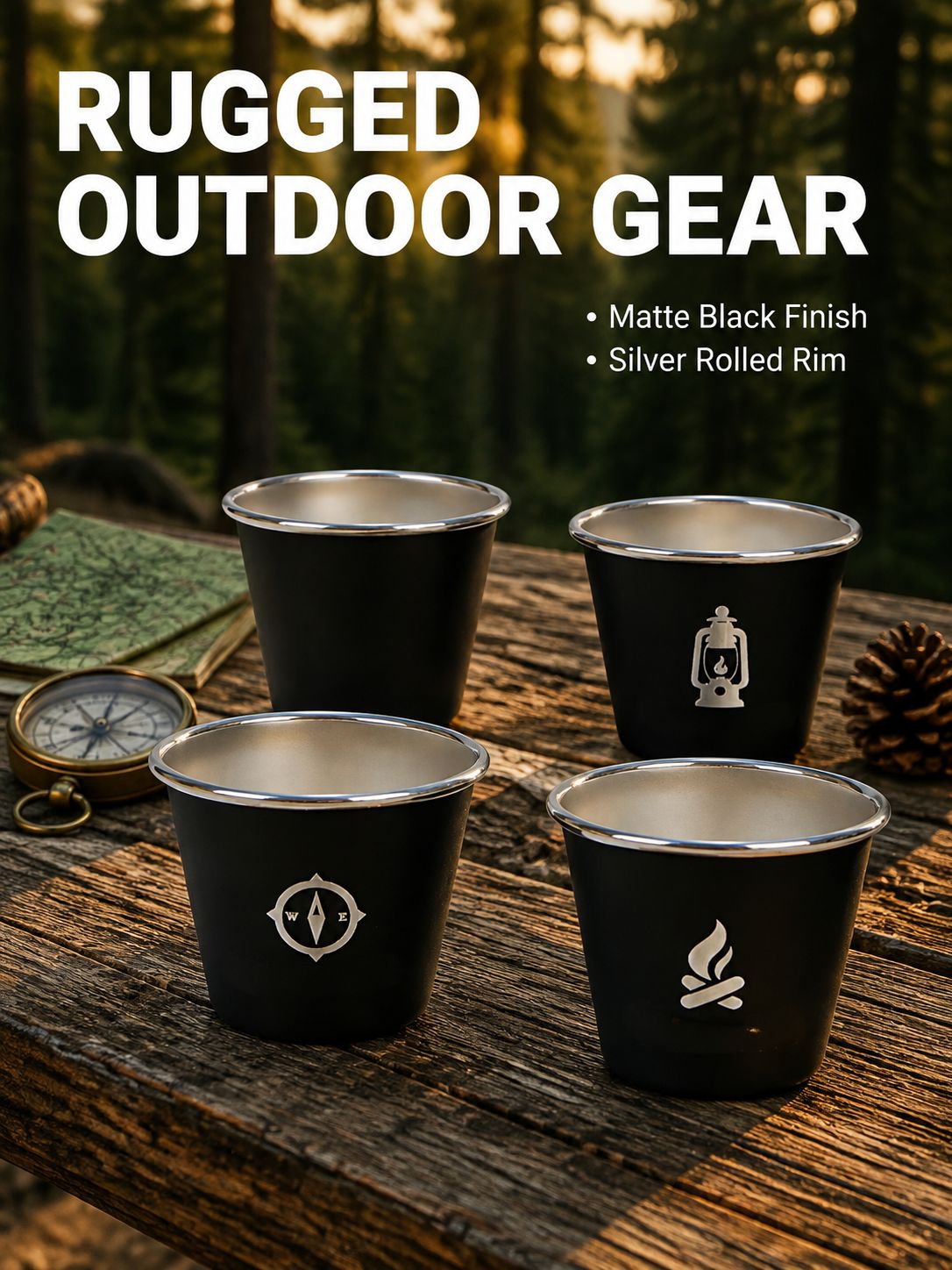 Multifunctional Camping Stainless Steel Wine & Tea Cup Set (4-Piece, Easy to Carry)