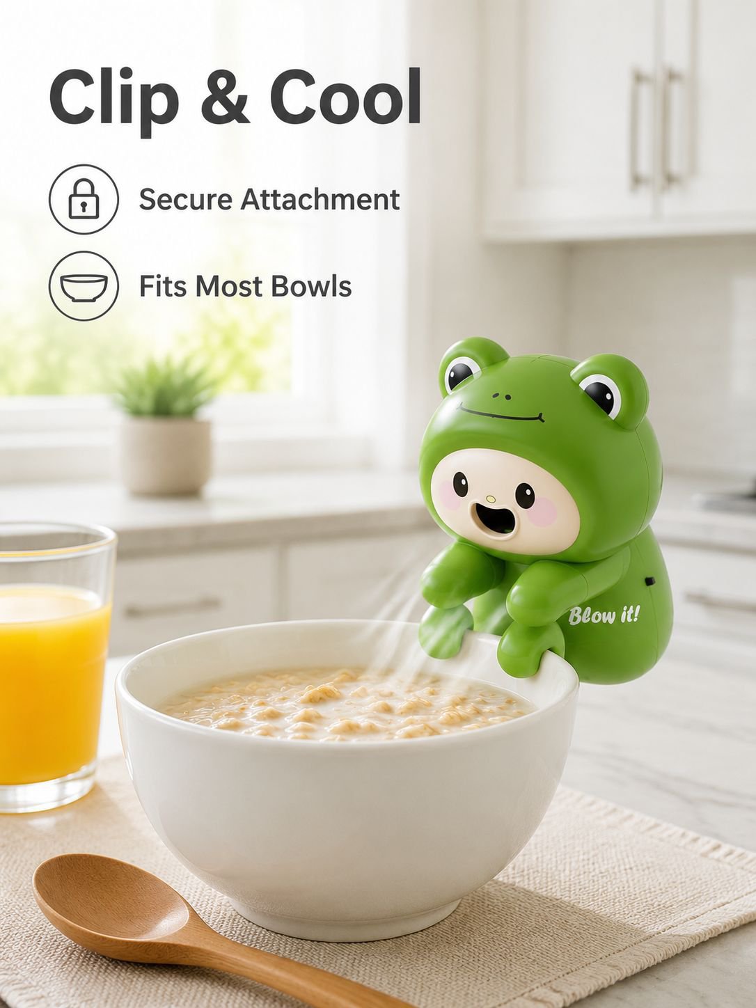 Summer Fan for Cooling Rice, Cute Puppy Design, Portable with Cup Hanger, Cat-Shaped Hot Water