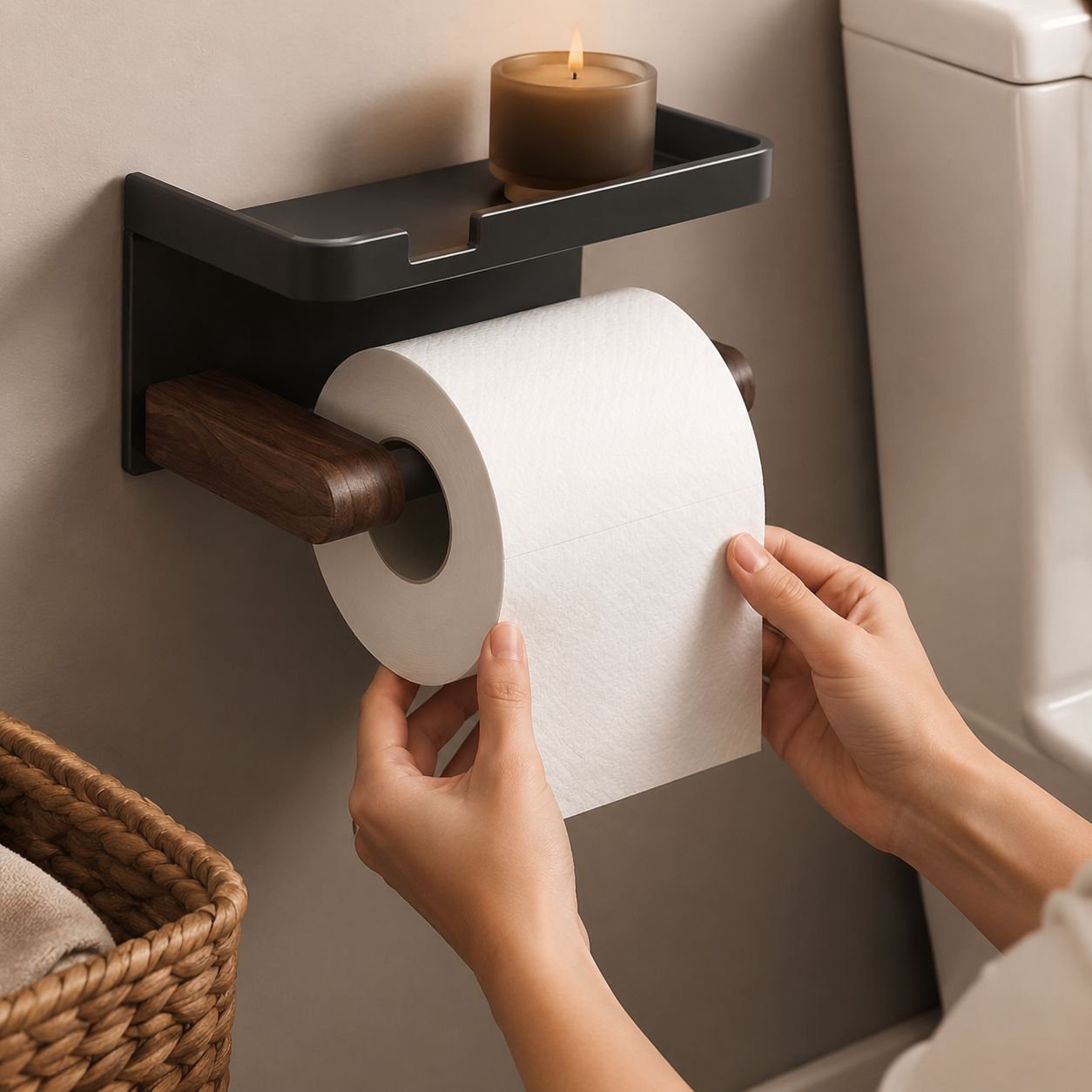 No-drill adhesive tissue holder for bathroom wall