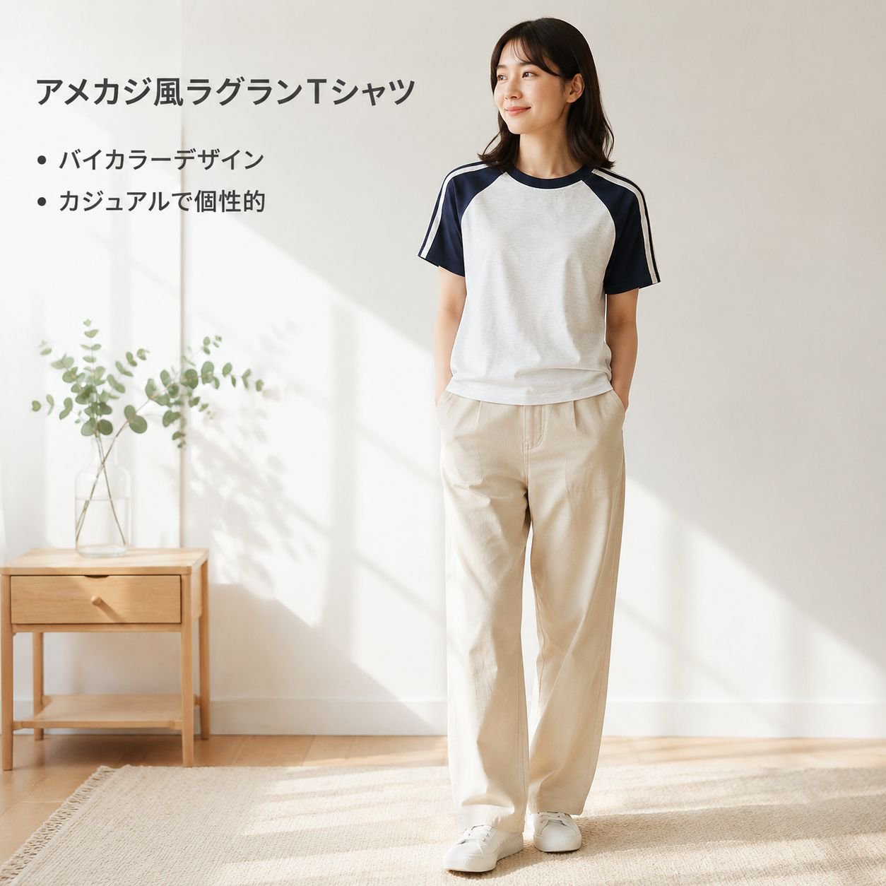 アメリカンレトロ ラグラン配色 半袖Tシャツ レディース 夏 綿100% 新作
