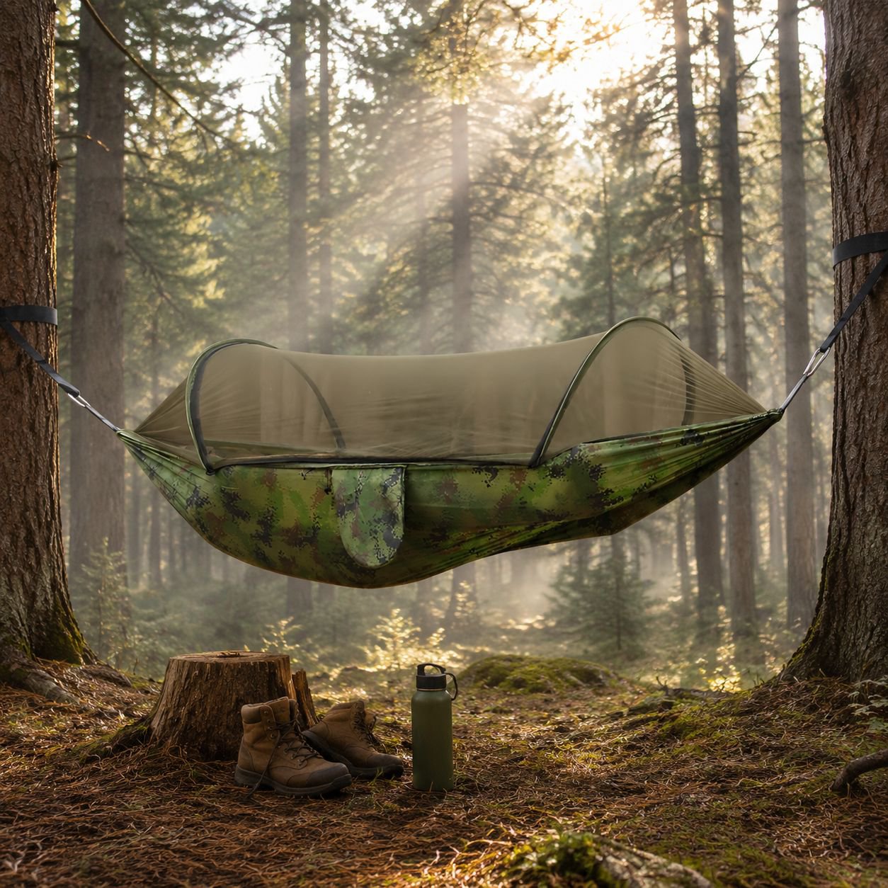 Outdoor hammock, quick-installation, automatic opening, mosquito-proof support, portable and durable