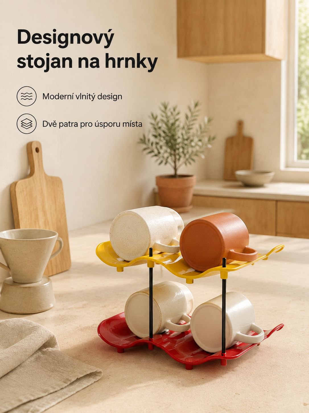 Vlnitý stojan na ukládání hrnků