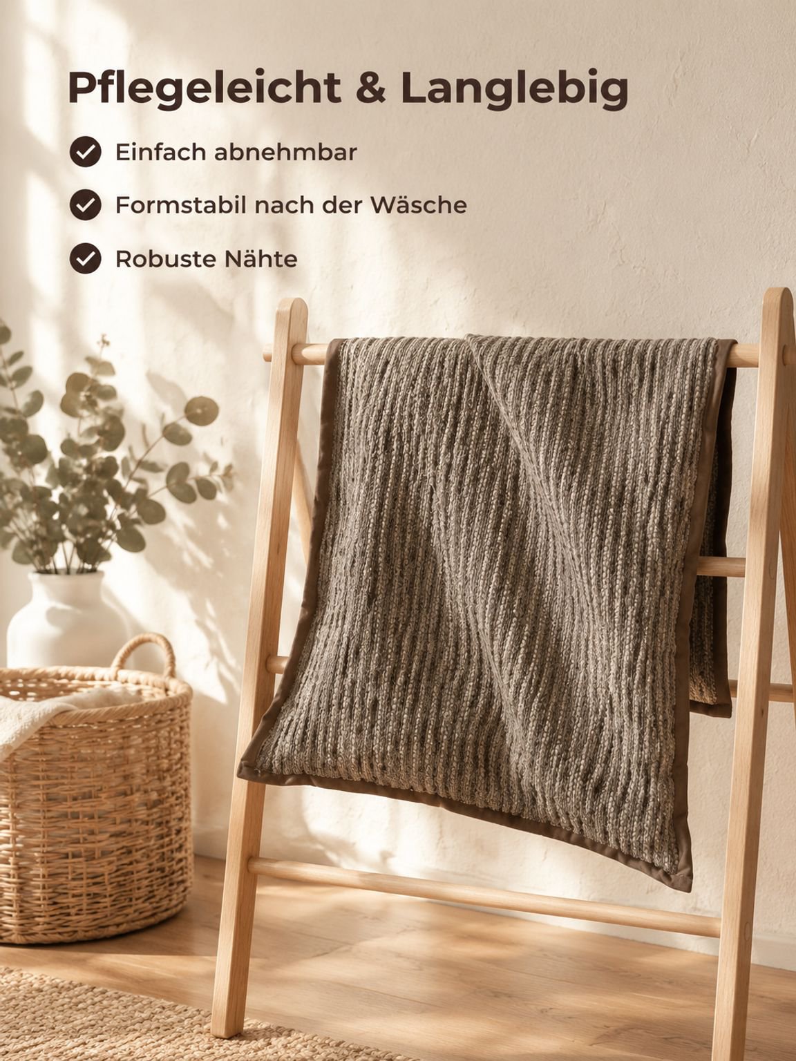 Wabi-Sabi Dekokissenbezug Braun Gestreift für Sofa, Bett oder Lesesessel