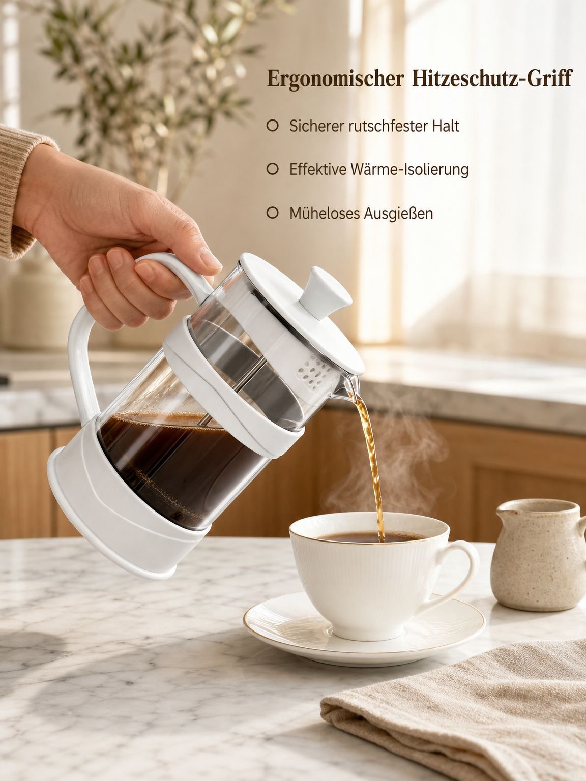 Glas-Kaffeebereiter mit Pressstempel und Sieb