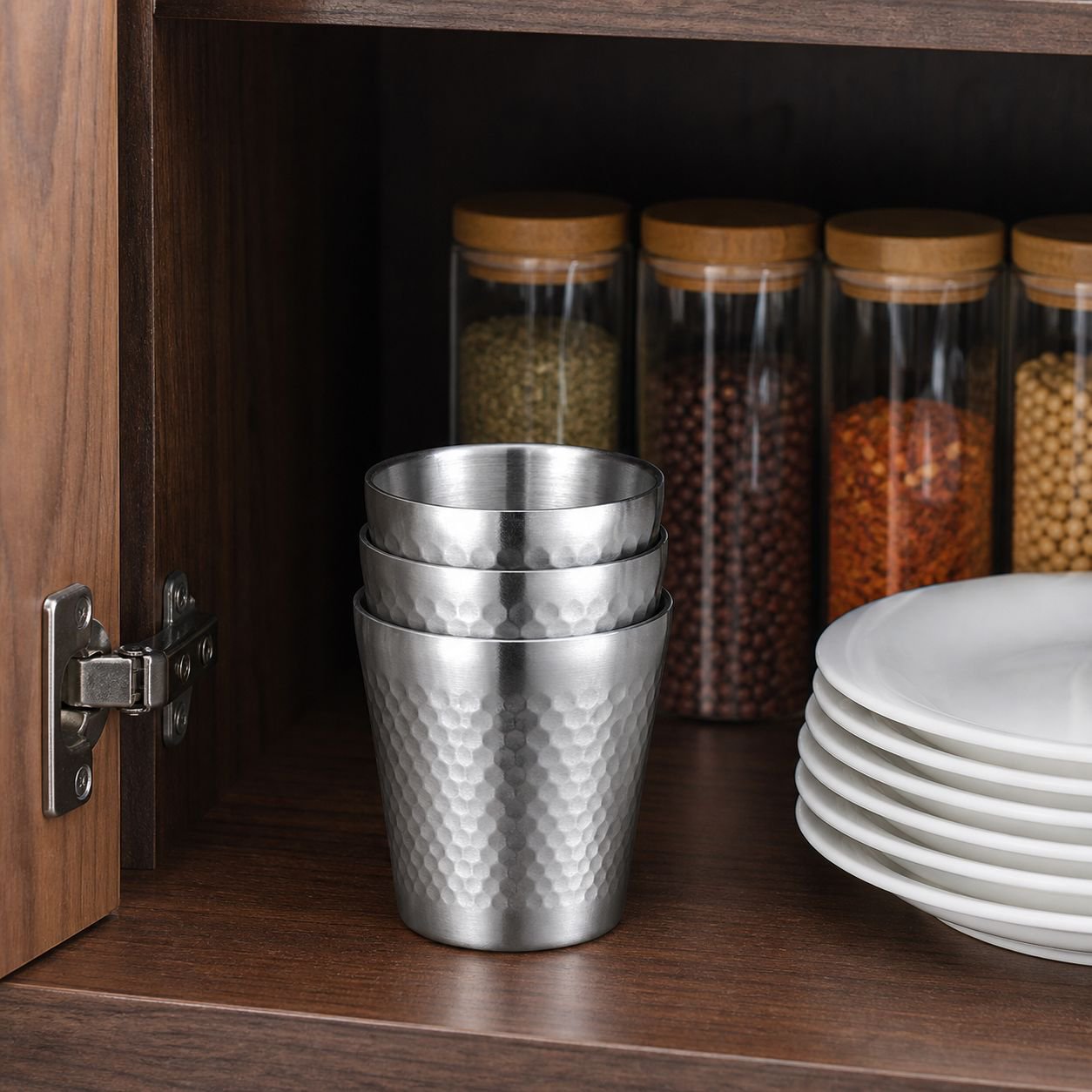 304 Hammered Stainless Steel Double-Wall Insulated Kids Mug with Handle, Straight Sanded
