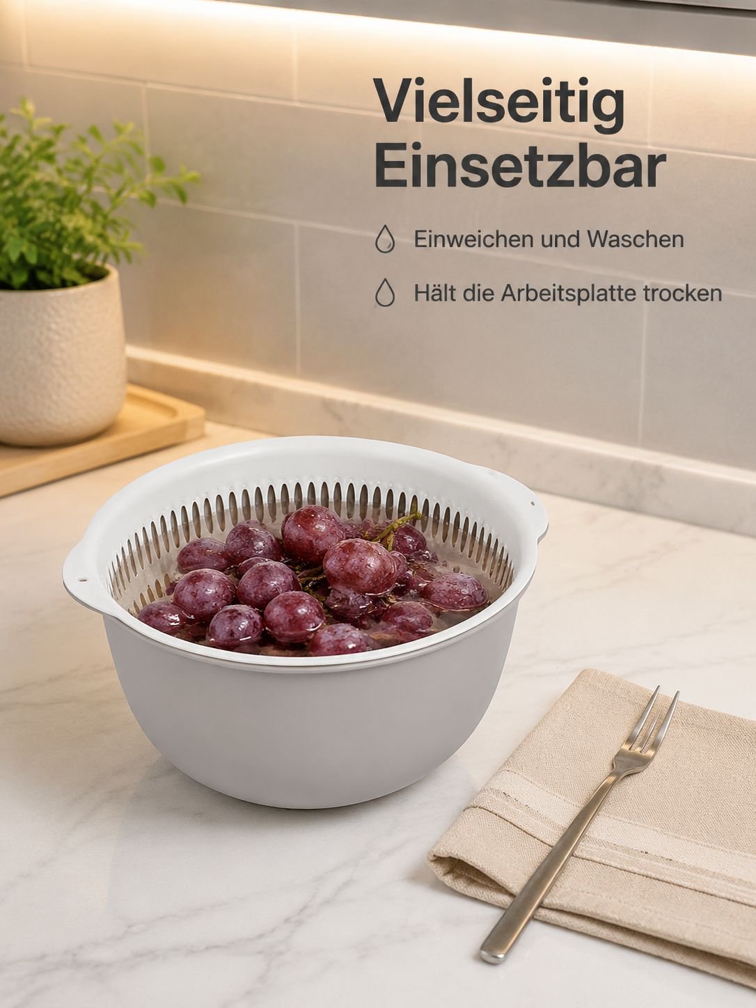 Doppeltes Abtropfkorb-Set, 6-teiliges Küchen-Set für Obst und Gemüse