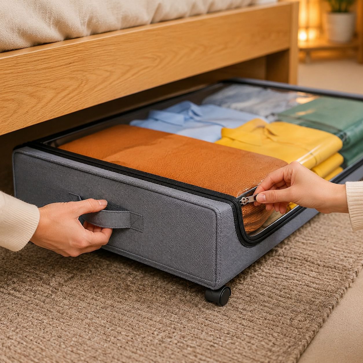 Under bed rolling storage cabinet with wheels