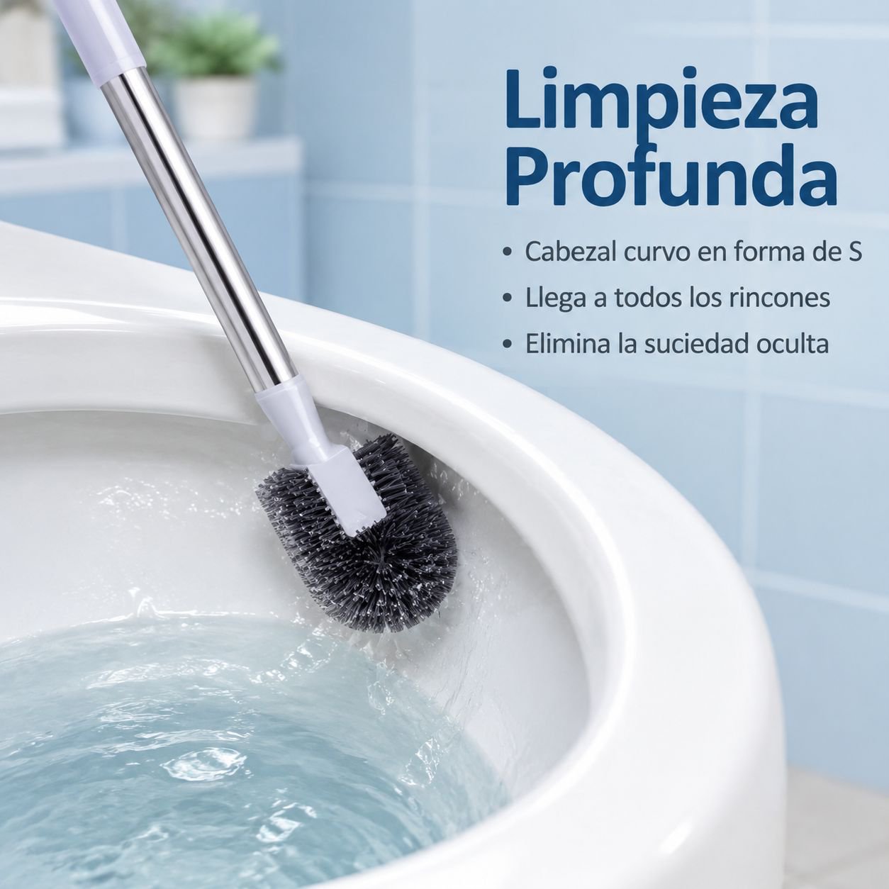Cepillo de inodoro extensible en forma de S para montaje en pared