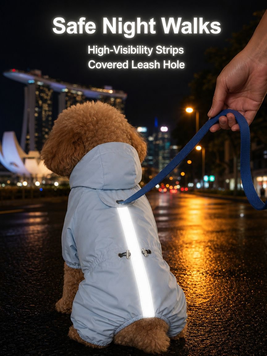 Reflective four-legged raincoat for pets