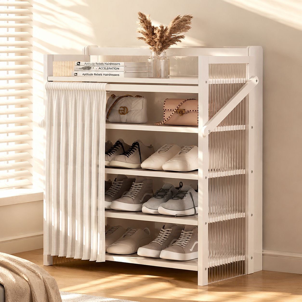 Compact folding shoe rack for bedroom or hallway
