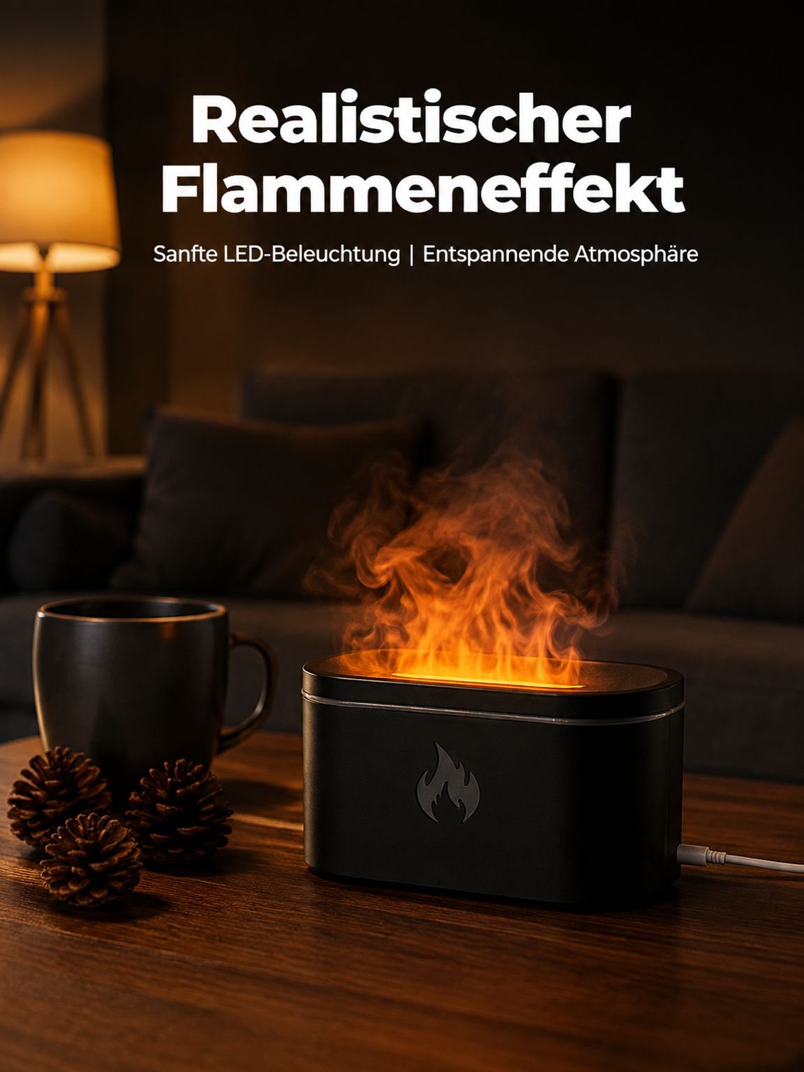 Flammen-Effekt Aroma Diffusor mit USB-Stecker und Nachtlicht für Zuhause