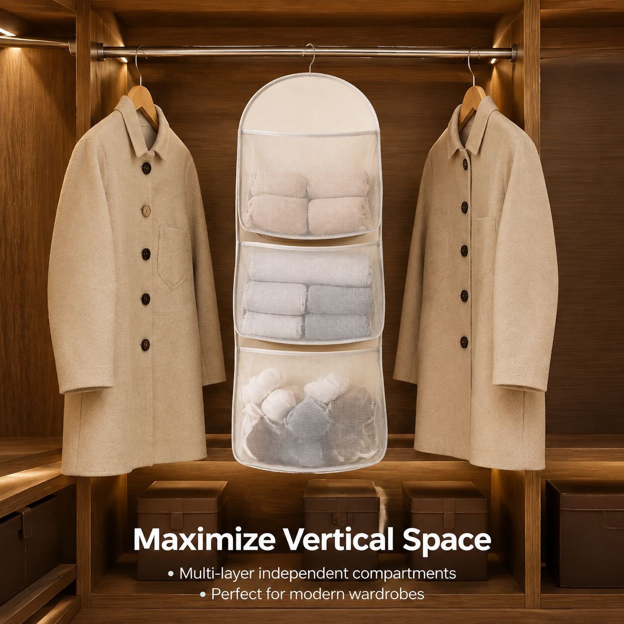 Multi-layer underwear storage hanging mesh bag