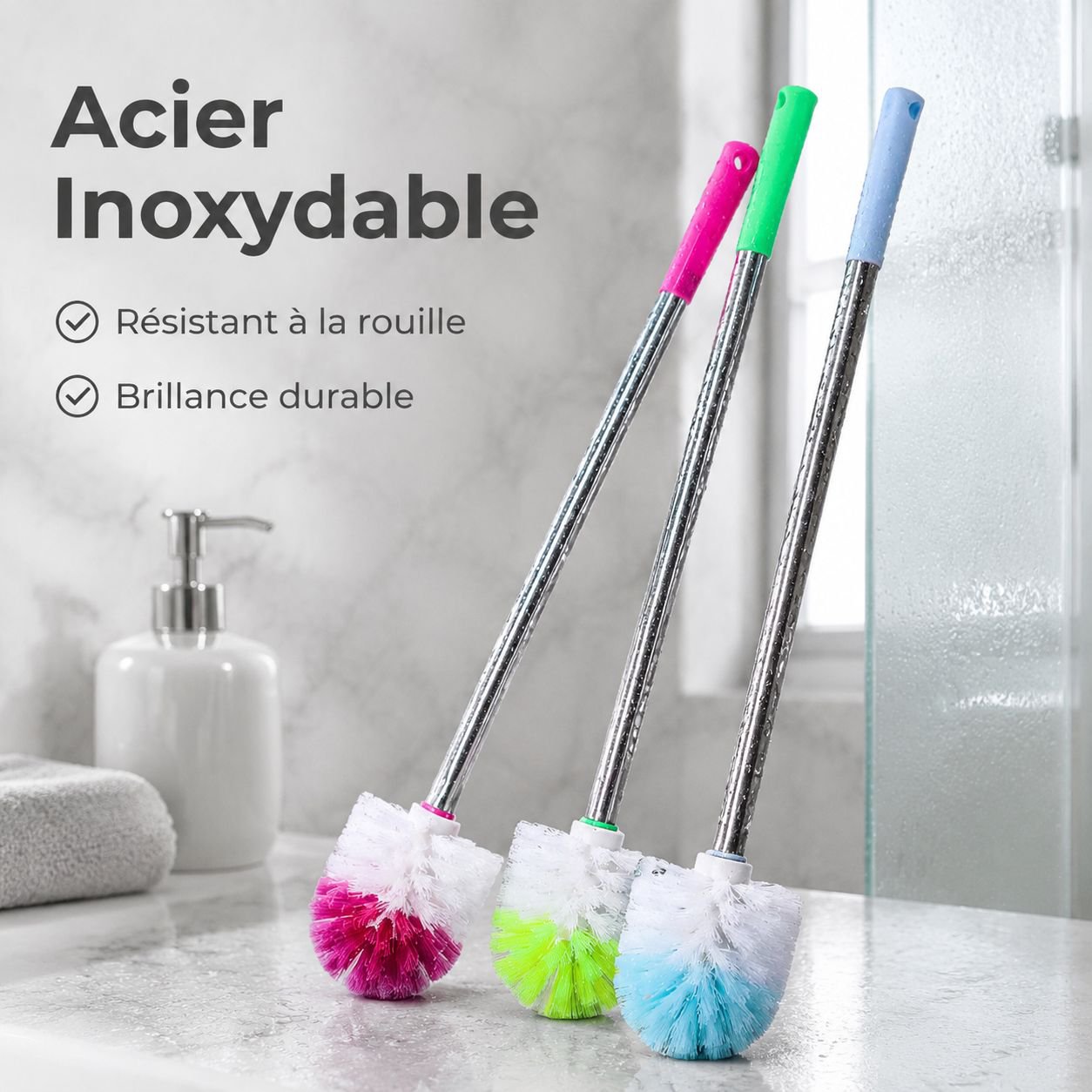 Brosse WC longue en acier inoxydable