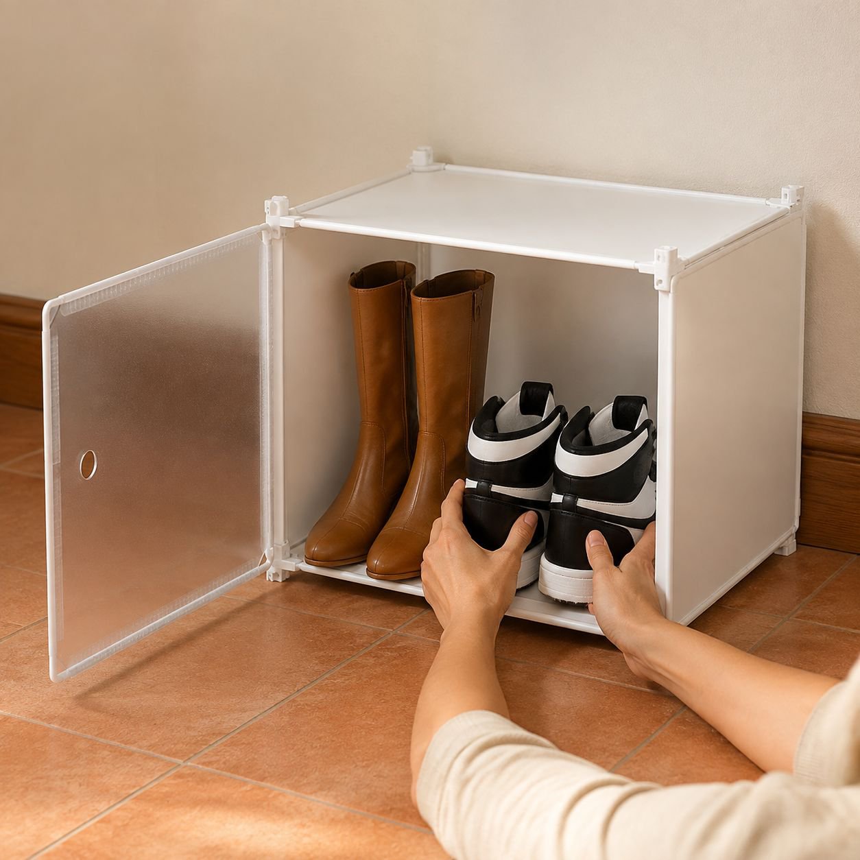 Zapatero plegable a prueba de polvo para el hogar