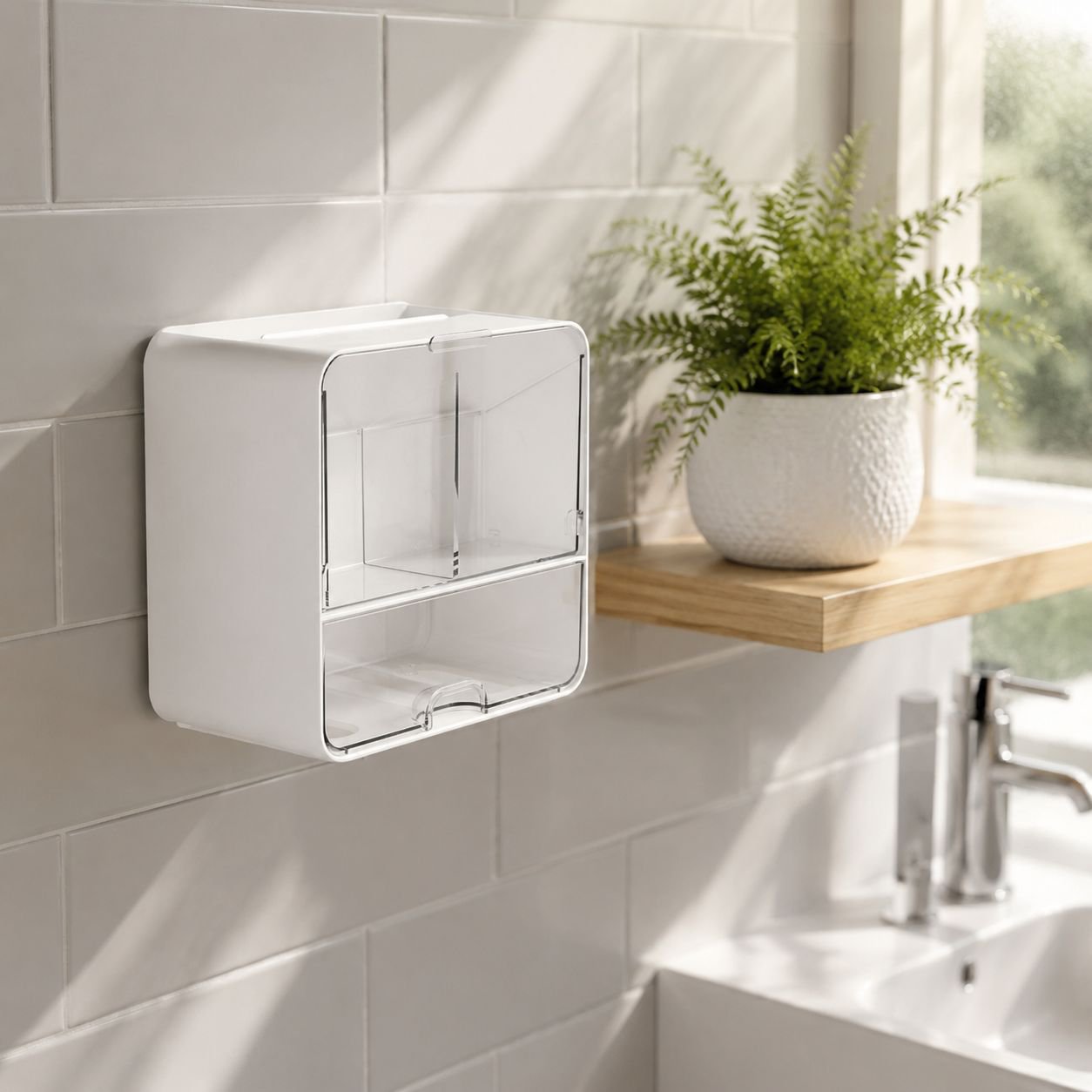 Wall-mounted Bathroom Storage Box with Mirror for Cosmetics