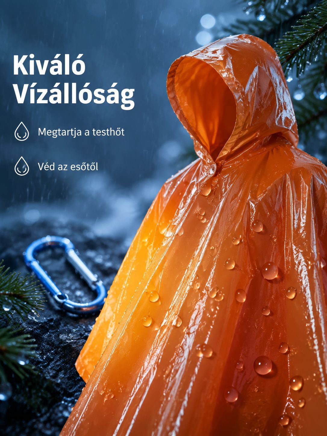 Kemping vészhelyzeti meleg, vízálló, kapucnis köpeny stílusú mentőhordozható esőkabát