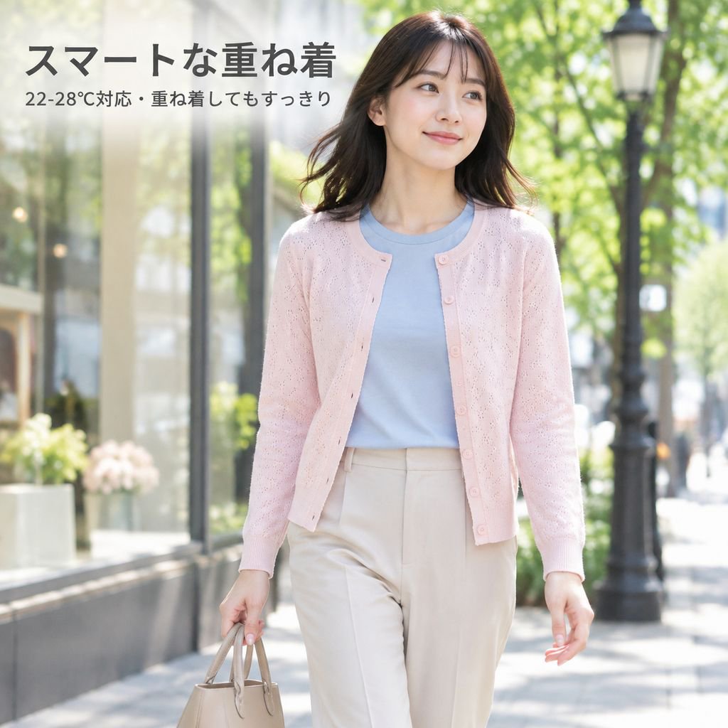 女性用 軽量ソフトフィット長袖ニットカーディガン